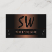 モノグラムエレガントと写真を使用した茶色の黒シック 名刺 (正面)