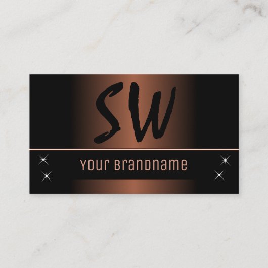 モノグラムエレガントと写真を使用した茶色の黒シック 名刺 (正面)