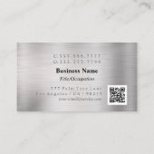 モノグラムエレガントと名前、QRコード、ブラシ付きシルバー 名刺 (裏面)