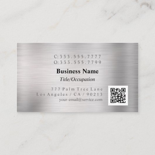 モノグラムエレガントと名前、QRコード、ブラシ付きシルバー 名刺 (裏面)