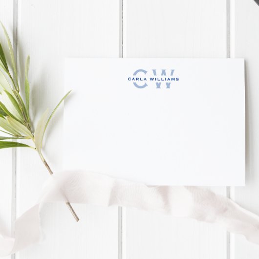 モノグラムエレガントのフォーマルノートを青から分割 ノートカード