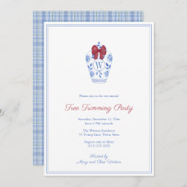 モノグラムエレガントの木のトリミングのクリスマスパーティー 招待状