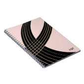 モノグラムエレガントを使用したアールデコ曲線パターン ノートブック (右側)