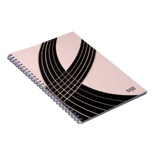 モノグラムエレガントを使用したアールデコ曲線パターン ノートブック (右側)