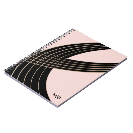 モノグラムエレガントを使用したアールデコ曲線パターン ノートブック (左側)