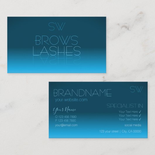 モノグラムエレガントを用いたティール(緑がかった色)勾配鏡フォント 名刺 (正面/裏面)