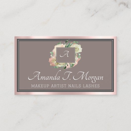 モノグラムエレガントアポイントメントバラフローラフレーム 名刺 (正面)