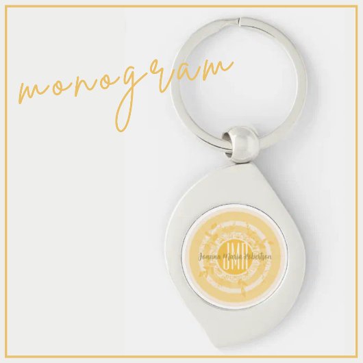 モノグラムエレガントイエロー金ゴールドクリーム花カスタム キーホルダー