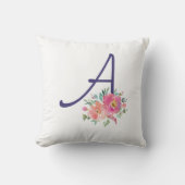モノグラムエレガントイニシャルピンクウォーターカラーバラ クッション (正面)