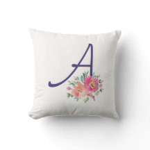 モノグラムエレガントイニシャルピンクウォーターカラーバラ