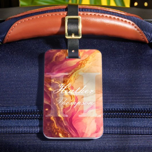 モノグラムエレガントイニシャルピンクマーベルラゲッジタグ ラゲッジタグ