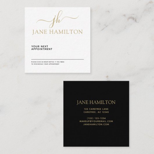 モノグラムエレガントイニシャルブラックと金ゴールド 予約カード (正面/裏面)