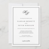 モノグラムエレガントイニシャルブラックフレーム結婚ズ 招待状 (正面)