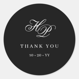 モノグラムエレガントイニシャルブラック&ホワイト結婚ズ ラウンドシール