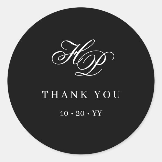 モノグラムエレガントイニシャルブラック&ホワイト結婚ズ ラウンドシール (正面)