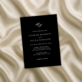 モノグラムエレガントイニシャルブラック&ホワイト結婚ズ 招待状