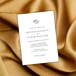 モノグラムエレガントイニシャルホワイト&ブラック結婚ズ 招待状