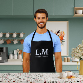 モノグラムエレガントイニシャル名クラシックTypo Black エプロン