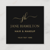 モノグラムエレガントイニシャル名ブラック金ゴールド スクエア名刺 (正面)