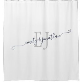 モノグラムエレガントイニシャル名ホワイト シャワーカーテン