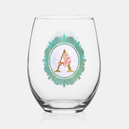 モノグラムエレガントイニシャル文字曼荼羅付き ステムなしワイングラス