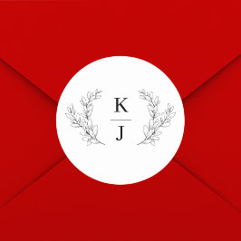 モノグラムエレガントイニシャル植物葉結婚病 ラウンドシール