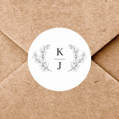 モノグラムエレガントイニシャル植物葉結婚病 ラウンドシール