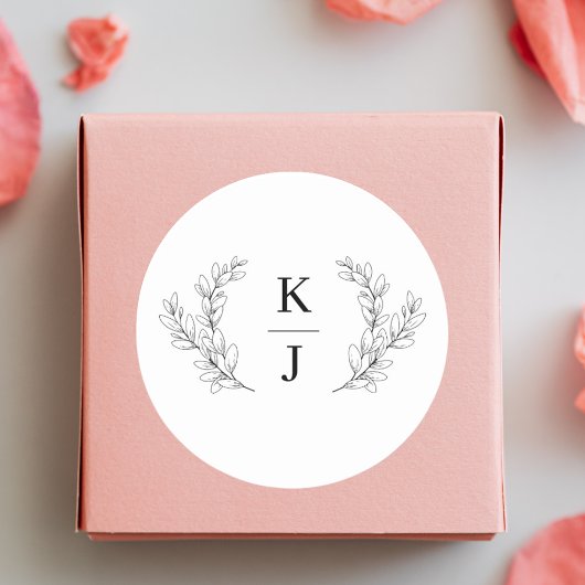 モノグラムエレガントイニシャル植物葉結婚病 ラウンドシール