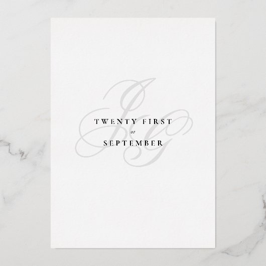 モノグラムエレガントイニシャル白結婚金ゴールド 箔招待状 (裏面)