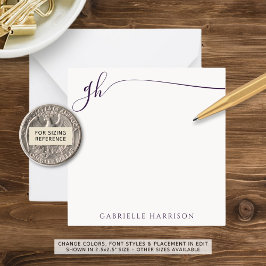 モノグラムエレガントイニシャル紫スクリプト ノートカード