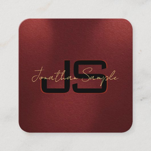 モノグラムエレガントイニシャル金ゴールドカラー文字 スクエア名刺 (正面)