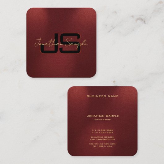 モノグラムエレガントイニシャル金ゴールドカラー文字 スクエア名刺 (正面/裏面)