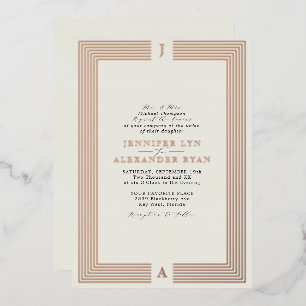 モノグラムエレガントウェディングRSVP QRコード金ゴールド 箔招待状