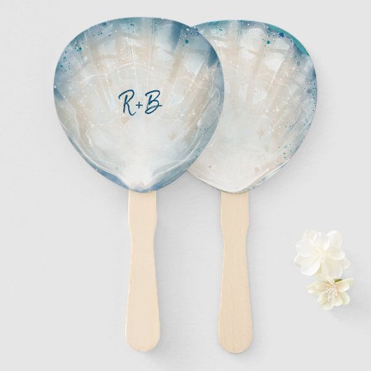 モノグラムエレガントウォーターカラーシーシェル素朴ビーチ ハンドファン (正面&裏面)