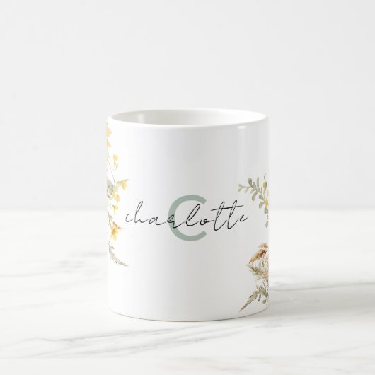 モノグラムエレガントウォーターカラーヒマワリ花束 コーヒーマグカップ (中央)