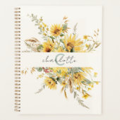 モノグラムエレガントウォーターカラーヒマワリ花束 プランナー手帳 (正面)