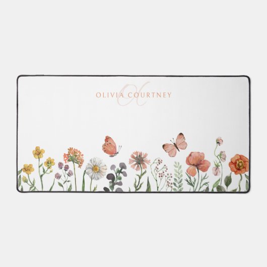 モノグラムエレガントウォーターカラーワイルドフラワーフローラ デスクマット (正面)