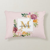 モノグラムエレガントウォーター色バラフローラ植物学 アクセントクッション (正面)