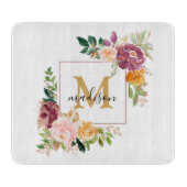 モノグラムエレガントウォーター色バラフローラ植物学 カッティングボード (正面)