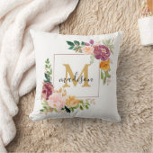 モノグラムエレガントウォーター色バラフローラ植物学 クッション (ブランケット)