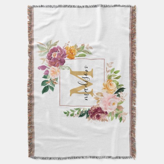 モノグラムエレガントウォーター色バラフローラ植物学 スローブランケット (正面縦)