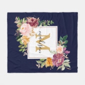 モノグラムエレガントウォーター色バラフローラ植物学 フリースブランケット (正面(横))