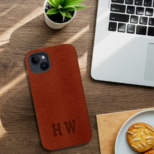 モノグラムエレガントエンボスブラウンビーガンレザー Case-Mate iPhone 14 PLUSケース
