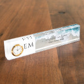 モノグラムエレガントカスタムビーチブルーグリーンクロック デスクネームプレート (側面)