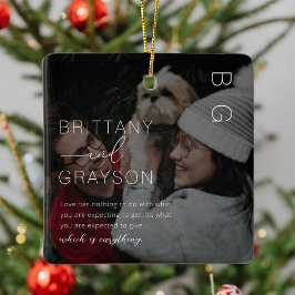 モノグラムエレガントカップル写真クリスマスセラミックまたは セラミックオーナメント