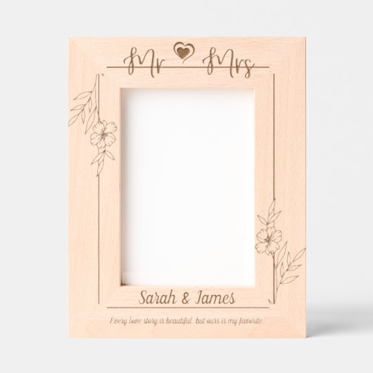 モノグラムエレガントカップル名ボタニカルフローラ レーザー彫刻フレーム (正面)