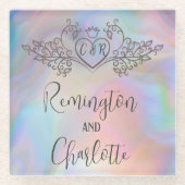 モノグラムエレガントカラフルマザーオブパール結婚ズ ガラスコースター (正面)