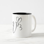 モノグラムエレガントカラー黒文字「V」 ツートーンマグカップ (正面右)