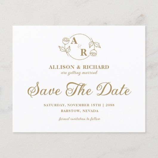 モノグラムエレガントクラシック、結婚式の日付を保存 (正面)