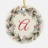 モノグラムエレガントクリスマスリース家族の写真 セラミックオーナメント (正面)